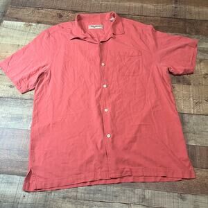 Tommy Bahama | Men's Coral Orange 100% Silk Button Down Short Sleeve Shirt Sz L